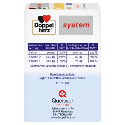 Abbildung der Produktverpackung Doppelherz system CALCIUM 1000 + D3 + K2 Seitenansicht links
